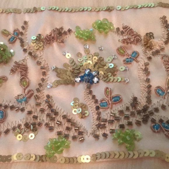 Alex Gaines 100% Silk Peach dress w beading - Picture 5 of 7